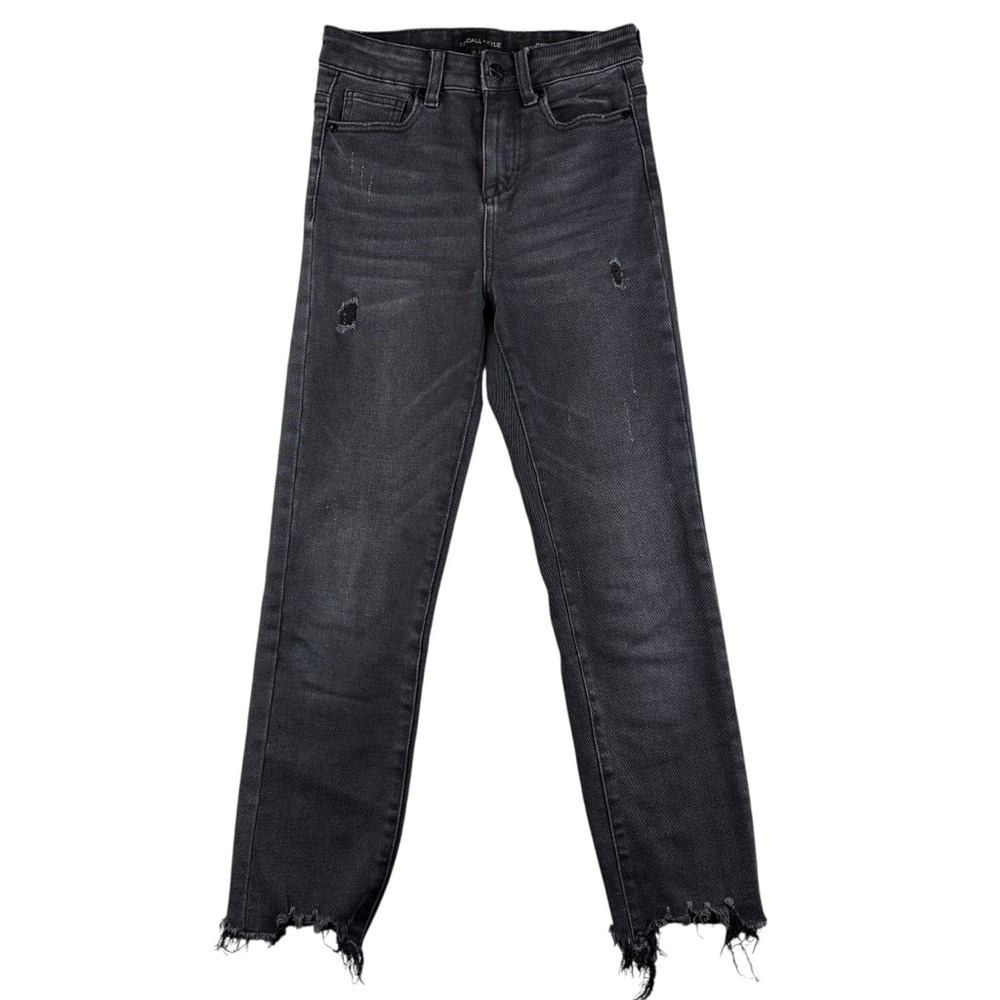 Kendall + Kylie Iconic High Rise Raw Hem Straight Leg Black Jeans SIZE 0/24
